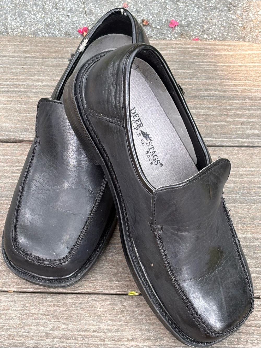Deer Stags Boys Black Leather Slip-On Moc Toe Dress Shoes- size 3